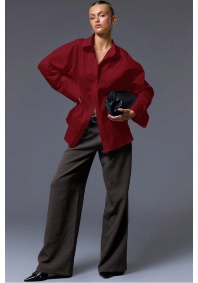 Tarz Cool Kadın Oversize Gömlek Uzun Kollu Basic Salaş Kesim Poplin Trend Şık Günlük Gömlek Bordo Tarz Cool Kadın Oversize Gömlek Uzun Kollu Basic Salaş Kesim Poplin Trend Şık Günlük Gömlek Bordo
