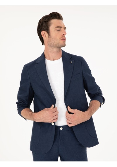 Cacharel Lacivert Slim Fit %100 Keten Ceket
