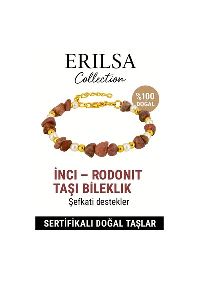 Sertifikalı Kırık Taşlı Model İnci Rodonit Taşı Bileklik Sevgi Çok Renkli