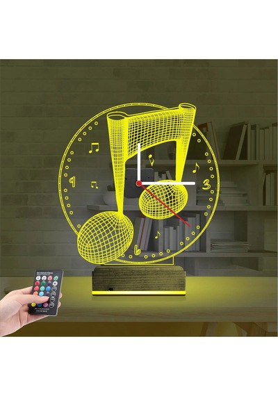 Luvivia Müzik Nota Müzisyen Tasarım Saatli 3d Lamba - Masa Gece Lambası Şeffaf