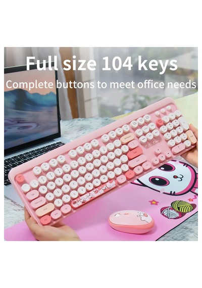Geezer Hello Bear Kablosuz Klavye Mouse Seti 2.4g Sevimli Ayıcık Desenli Yuvarlak Tuşlu 104 Tuş Renkli Set Optik