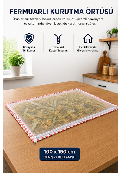 100x150 Cm Fermuarlı Tül Kurutma Örtüsü Toz Ve Böceklere Karşı Koruyucu Hijyenik Kurutma Filesi Diğer