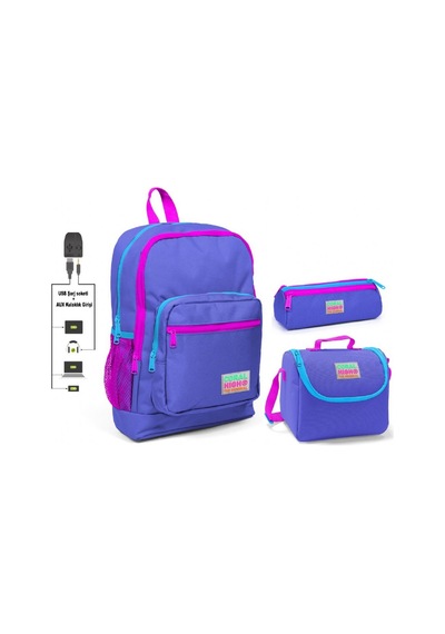 Coral High Mor Kız Çocuk İlkokul Çanta Seti - Usb Çıkışlı