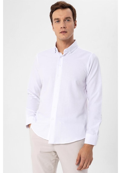 Süvari Beyaz Slim Fit Düz Düğmeli Yaka Gömlek Beyaz