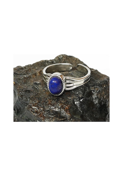 Lapis Lazuli Taşı Çelik Yüzük - Kararmaz Renkli