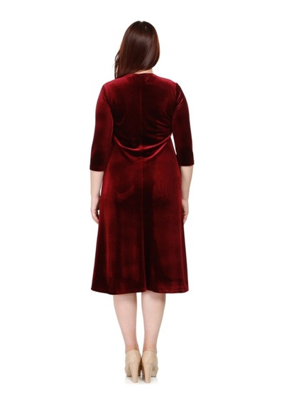 Nidya Moda Büyük Beden Abiye Kadife Elbise-4072Ab Bordo