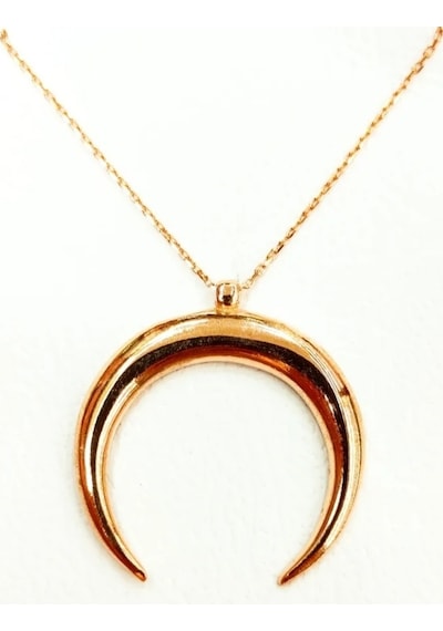 Oriental Kuyumculuk Jewellery Rose Büyük Ters Hilal Gümüş Kolye Pembe