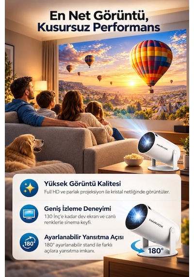 Harvox Hy300 Pro Ultra Hd Taşınabilir Mini Projeksiyon Cihazı Döner Başlıklı Akıllı Ev Sinema Siste