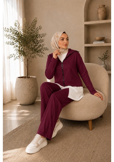 Unika Boutique Kadın Oysho Fermuar Detaylı 3 Lü Takım bordo