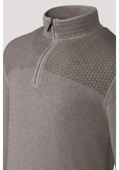 Erkek Triko Yarım Fermuarlı Bej Slim Fit Desenli Pamuklu Knitwear Ncs Jeans 3709 Bej