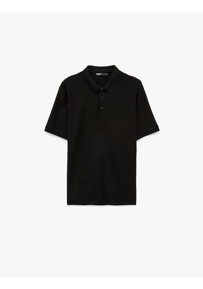 Koton Regular Fit Kısa Kollu Düğmeli Polo Yaka Tişört Siyah 6sam10283mk