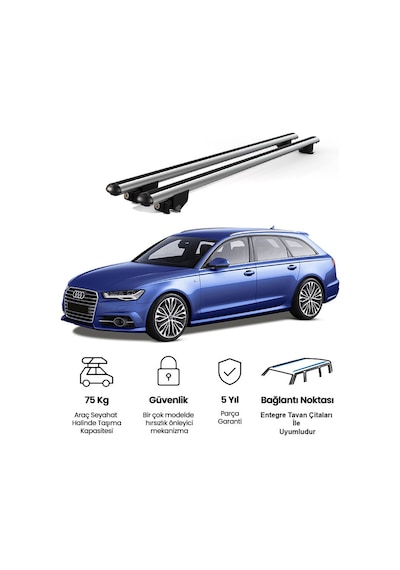 Kanca Audi A6 Avant 2012-2018 Uyumlu Gri Kilitli Ara Atkı 120cm Port Bagaj Tavan Barı