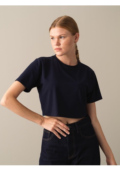 Xint Lacivert Regular Fit Bisiklet Yaka Pamuklu Modal Crop 602268