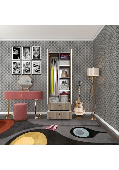 Kenzlife Gardırop 2 Kapılı Kapaklı 2 Çekmeceli Nilüfer Crd 173 60 42 Gardolap Dolap Ofis