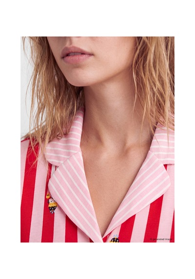 Lcw Young Pembe Gömlek Yaka Desenli Kadın Pijama Takım