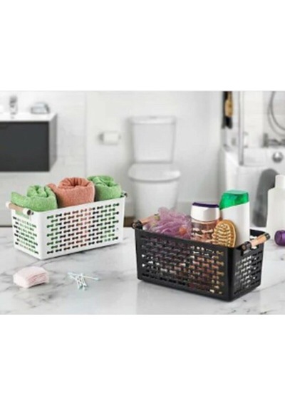 Siyah Beyaz Ahşap Saplı Plastik Düzenleyici 2li Buzdolabı Organizer Plastik Beyaz Diğer