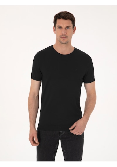 Siyah Slim Fit Bisiklet Yaka Triko T-shirt
