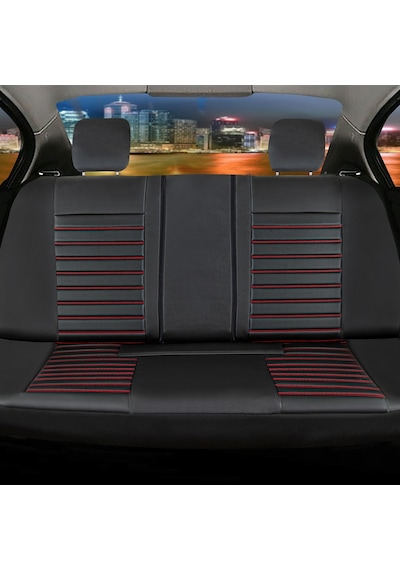 Ford Focus 1 Hatchback Deri Oto Koltuk Kılıfı Ön Arka Set Siyah Kırmızı  Seri Şhn