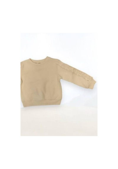 Kız Çocuk Kolları Fırfırlı Bluz-14909 Krem