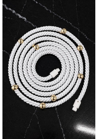 Beyaz Kruvaze Perde Tavan Korniş Bağlama Halatı - Gold Detaylı - Perde Süsü - 3 Metre - 1 Adet