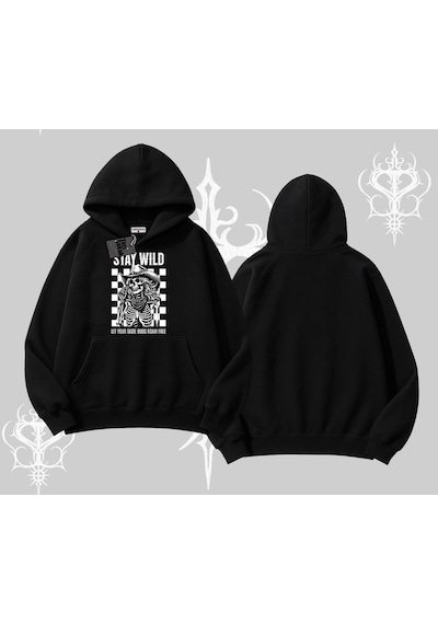 Startmore Kapşonlu Sweatshirt Stay Wild Rock Spirit Urban Riot Siyah