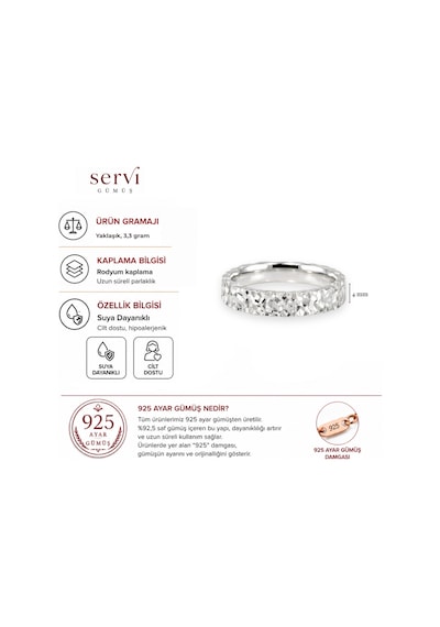 Servi 925 Ayar Gümüş Çekiç Dokulu Alyans Yüzük-410