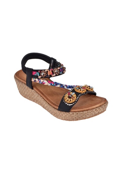 Guja Taşlı Dolgu Taban Kadın Sandalet Gj-153-2 Siyah Siyah