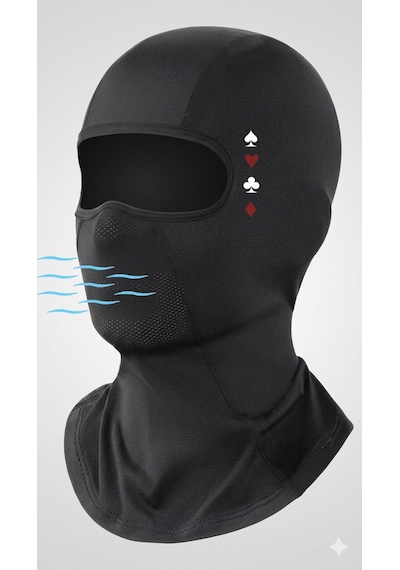 Flex Premium Reflektörlü Siyah Kar Maskesi Maça Kupa Sinek Karo Balaklava Balaclava Motorsiklet Scooter