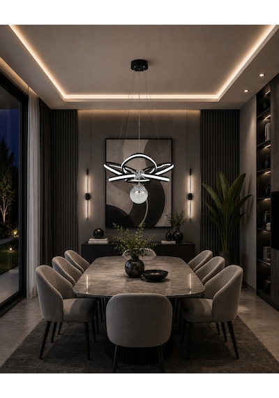 Efruz Led Siyah Sarkıt Avize,3 Renk Yanabilen Modern Avize,salon Led Avize