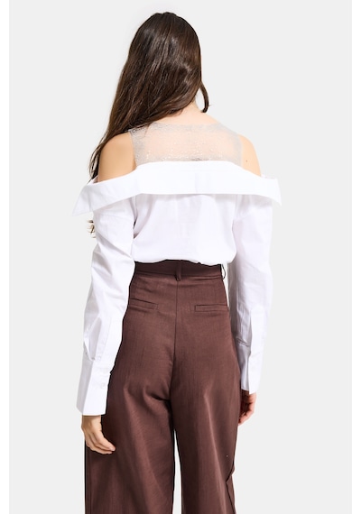 Itsbasic Kadın Beyaz Oversize Tül Dantelli Özel Tasarım Gömlek