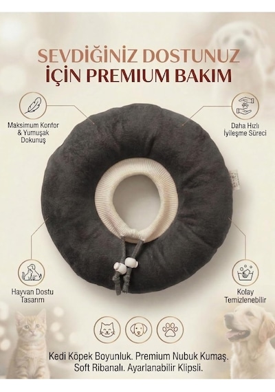 Patiderm Elizabeth Yakalık Yumuşak Ayarlanabilir Kedi Köpek Koruyucu Boyunluk, Gri, L Beden Çok Renkli