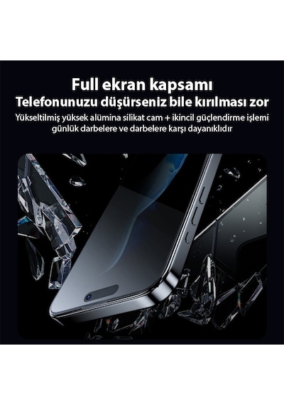 Ally Apple iPhone 15 Pro Uyumlu Privacyhayalet Full Koruma Cam Ekran Koruyucu
