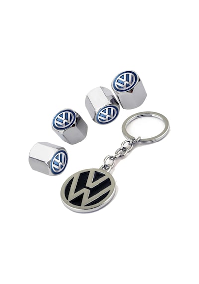 Volkswagen Polo 6r 2009-2016 Mavi Logolu Krom Renk Sibop Kapağı 4 Adet Ve Krom Anahtarlık