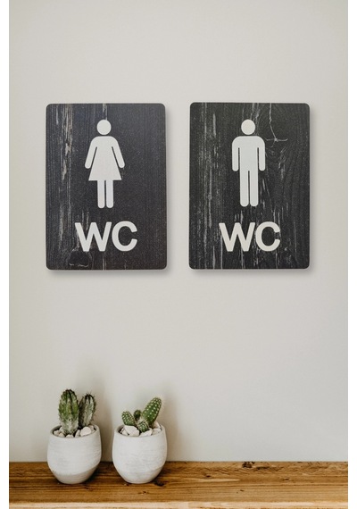Kadın-erkek Wc Yönlendirme Levhası- İkili Set - Rebap Ahşap