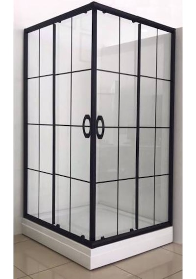 Markaduş 90x90 Siyah Çizgili 5Mm Cam Duşakabin (Tekne Hariç ) Siyah