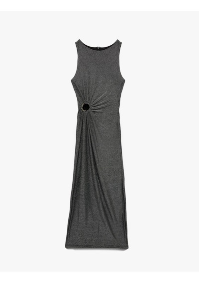 Koton Kolsuz Bisiklet Yaka Taş Detaylı Slim Fit Elbise Gümüş 6wak80029fk Gümüş Rengi