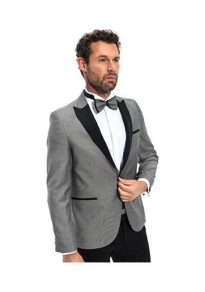 Morven Erkek Gri Portofino Slimfit Jakarlı Smokin Gri