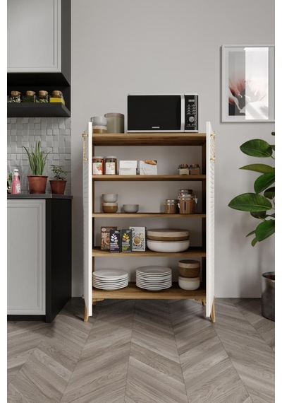 Panjurlu Metal Kulp Çok Amaçlı Dolap Mutfak Dolabı Balkon Kiler Banyo Dolabı Ayakkabılık Dolabı Ekru Ceviz