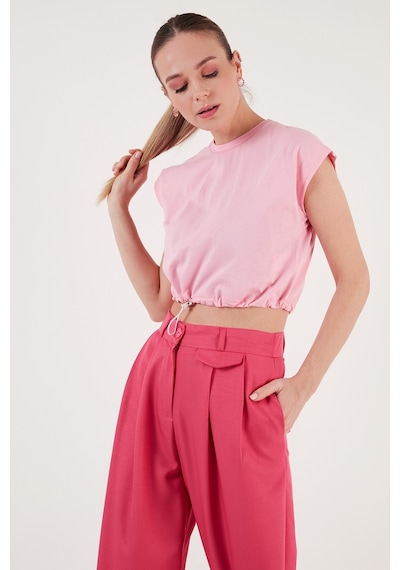 Lela Bisiklet Yaka % 100 Pamuk Crop Bayan T Shirt 5865587 Toz Pembe