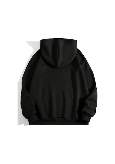 Los Angeles California Sweatshirt - Siyah Baskılı Oversize Kapüşonlu Siyah