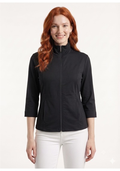 Neden Tekstil Kadın Slim Fit Siyah Fermuarlı Hırka