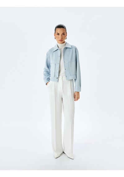Koton Çıtçıt Düğme Detaylı Cepli Uzun Kollu Crop Ceket Mavi 5sak20051ew Mavi