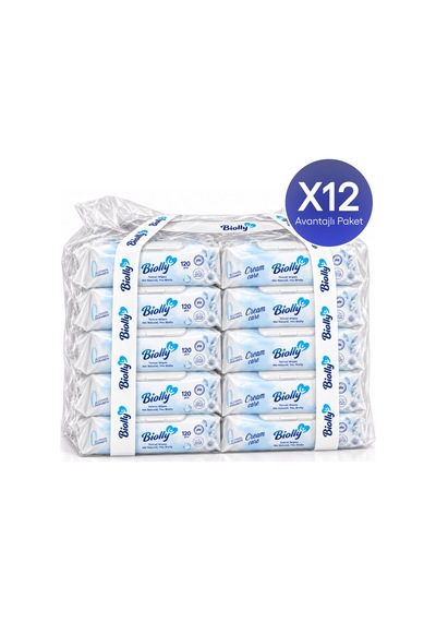 Biolly Cream Care Kremli Islak Mendil 120 Yaprak 12'li Paket 12'li Set