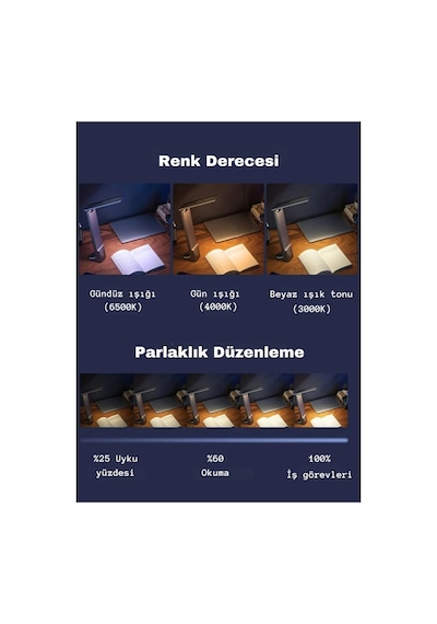 Şarjlı Dokunmatik Ledli Okuma Çalışma Masa Lambası 3 Renkli Kısılabilir Şık Dekoratif Çalışma Işığı Siyah