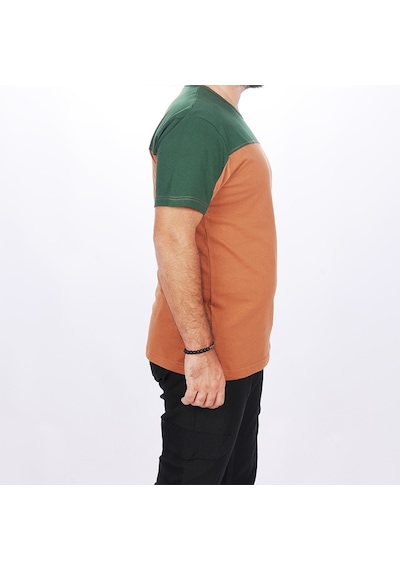 0 Yaka Omuz Robalı Garson T-shirt Kahve-yeşil