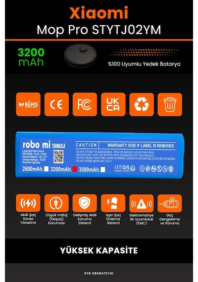 Xiaomi Mop Pro STYTJ02YM 3200mAh Robot Süpürge Bataryası