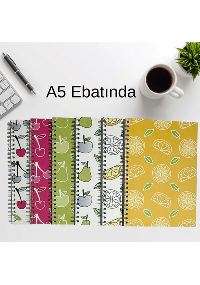 A5 Spiralli Meyve Konsept Defter 40 Yaprak 6'lı Tamamı Çizgisiz