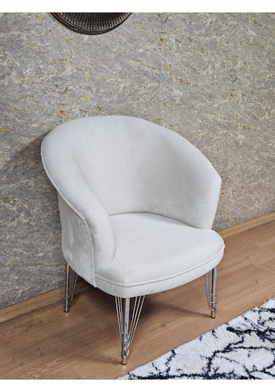 Zafir Tekli Teddy Krom Kaplama Telli Ayak Çay Seti Koltuk Tekli Berjer , Balkon, Salon, Ofis Krem