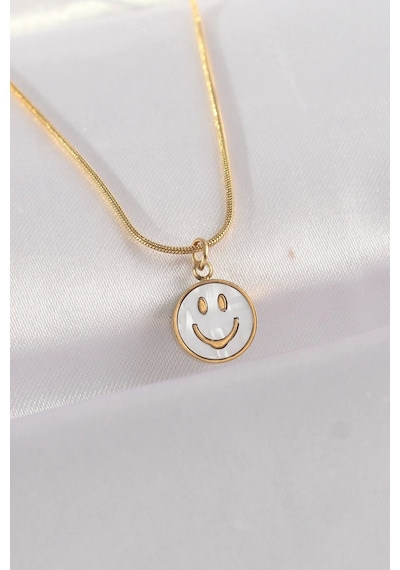 316l Çelik Zincir Altın Renk Mermer Desenli Minimal Smile Kolye