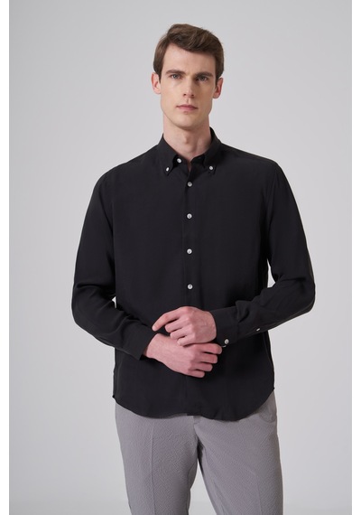 Morven Erkek Siyah Dynamic Fit Düğmeli Yaka Gömlek Modal 26ms004019001 Siyah